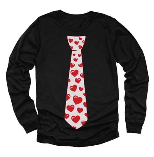 Tstars Red Hearts Tie Girls Boys Valentines Day Shirt Gifts for Kids Valentine Long Sleeve Shirts for Youth Kids
