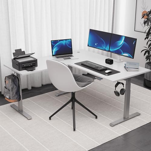 Image of Intellidesk Studio L Shaped Standing Desk Corner Electric Height Adjustable Standing Desk, Sit Stand Computer Workstation with 3-Stage Triple Motor System (White+Black, 60(M) * 30 * 60(R) Inches)