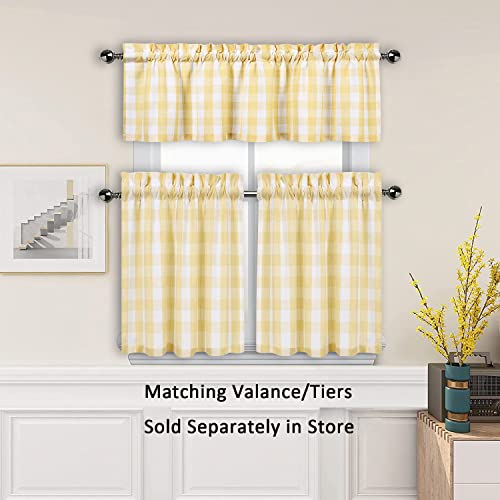 Amzdecor Buffalo Plaid Valance Farmhouse Kitchen Curtain Yellow White Linen Sheer Check Rod Pocket Rustic Window Treatment For Living Room Kitchen,1 Panel,55''X15'',Yellow And White #TOP5