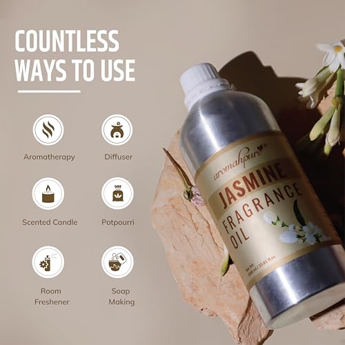 Image of Aromahpure Jasmine Aroma Oil | 1 Liter Undiluted & Natural | Long-Lasting Scent for Aromatherapy, Candle & Soap Making, Diffusers, Room Freshener, Humidifier, Bathroom Revitalizer & Home Essentials