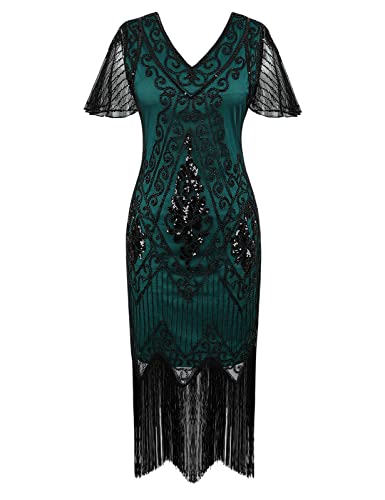PrettyGuide Women's 1920s Dress Sequin Art Deco Flapper Dress with Sleeve