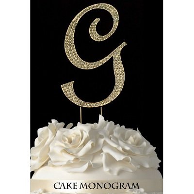 De Yi Enterprise 33015-Gg Monogram Cake Toppers - Gold Rhinestone - G