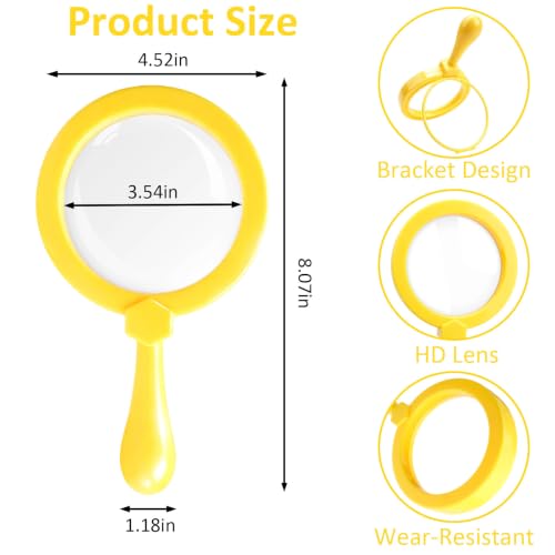 Rongon Kids Magnifying Glass Handheld Jumbo Magnifiers with Stand, Exploration Play Reading Magnifier Magnifying Lens for Nature Exploration, Science Experiments, 5X Magnification Loupe (Yellow) - Image 2