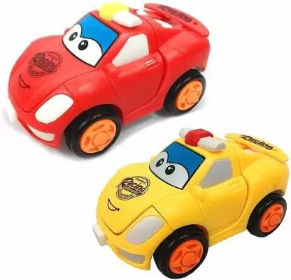 STERTOYS Cartoon Mini Racing Transforming Car to Robot and Robot to Car Toy for Kids | Bright Color, Friction Powered Push and Go Toys for Boys and Girls | Sturdy and Durable Pull Back Cars Pack of 2