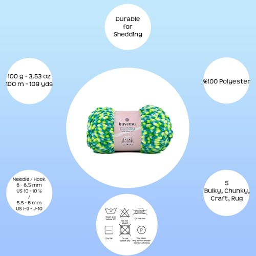 Image of Cuddly Velvet Chenille Yarn, Super Soft Fluffy Bulky for Knitting Crocheting Crafting Blanket Amigurumi, Durable for Shedding, 100 Gram (3.53 Ounces) 109 Yards (100 Meters) (Multi - Frog Pond)
