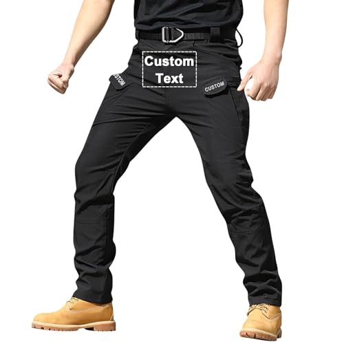 Tactical Pants for Men,Cargo Pants for Men with Personalized Embroidered Text,Mens Hiking Pants Waterproof Multi Pockets