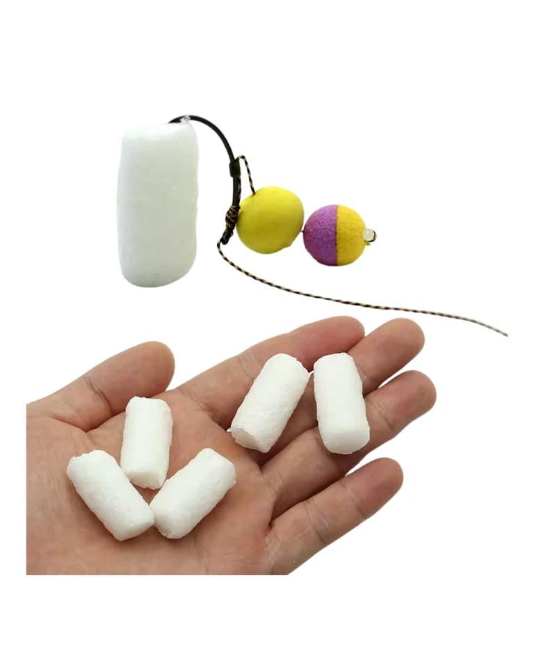 White Rig Foam Pop Up Bait – Buoyant Rig Foam Sticks for Carp Fishing – Dispenser Bag for Hair Rigs & Hook Baits – Terminal Tackle Accessories for Zig Rigs, Boilies, Pellets (100+pcs)