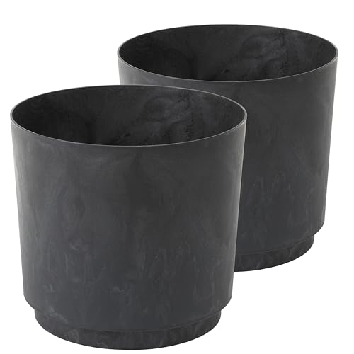Tymar Übertopf Matte, Blumentopf, Blumenübertopf aus Kunststoff, 2er-Pack (Beton Schwarz; ø 28 cm)