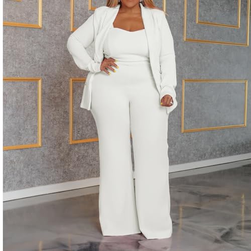 IyMoo Women's Plus Size 3 Piece Sets Outfit Tracksuit Crop Top Blazer Jacket and Wide Leg Long Pants Jumpsuit Romper Suits2