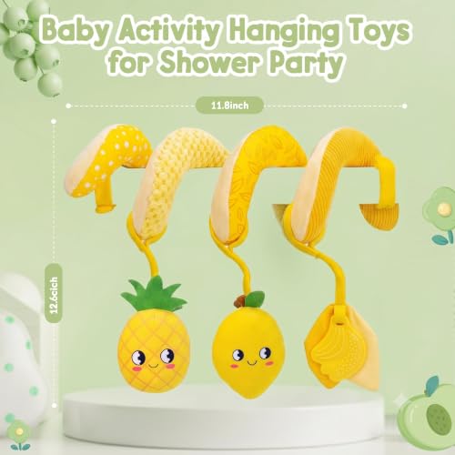 Image of TSYAN Baby Spiral Stroller Toys with Banana Teether, Soft Plush Car Seat Toys for Infants 0-6 12 Months, Crib Mobile Sensory Hanging Toy for Bassinet, Pram, Best Newborn Shower Gift