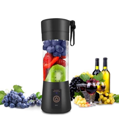 Portable Blender-13Oz Mini Blender Enhanced with 6-Blades, Smoothie Blender for Milkshakes and Smoothies, USB Rechargeable Blender Bottles for Kitchen and Camping (Black)