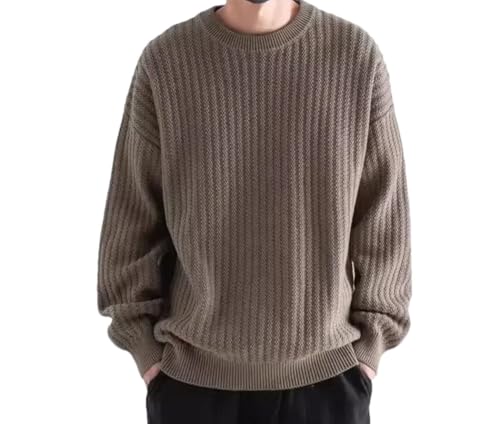Men Vintage Textured Knit Pullover Casual Solid Color Long Sleeve Sweater Spring Autumn Streetwear Top