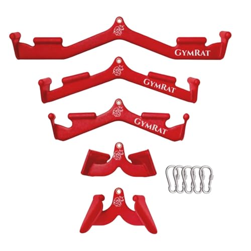 Image of GYMRAT Upgraded LAT Pulldown Attachments with Tricep Rope, Cable Machine Attachment, Cable Attachments for Gym, T Bar Row Attachment, LAT Pull Down Bar (GYMRAT RED Upgraded Handles)