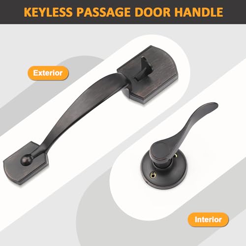 Image of Probrico Oil Rubbed Bronze Lower Half Front Entry Handleset, Heavy Duty Entry Door Handle with Interior Reversible Handed Lever, Lock Grip Handle with Wave Lever Keyless Door Locks, 1Pack