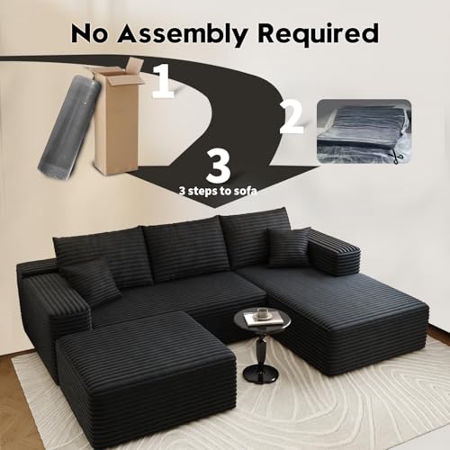 Image of Settab 95 inch Boneless Couch Modular Sectional Sofa with Ottoman,U Shape Lounge Cloud Couch,Flexible Module Combination for Living Room, No Assembly