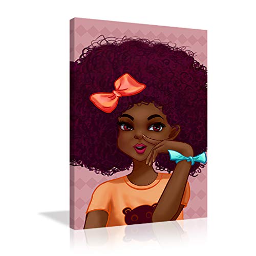 AMEMNY Black Girl Decor Print Wall African American Wall Art Afro Woman Painting on Canvas Print Wall Picture Decor Painting Wall Pictures for Girls Bedroom Decor Painting Ready to Hang