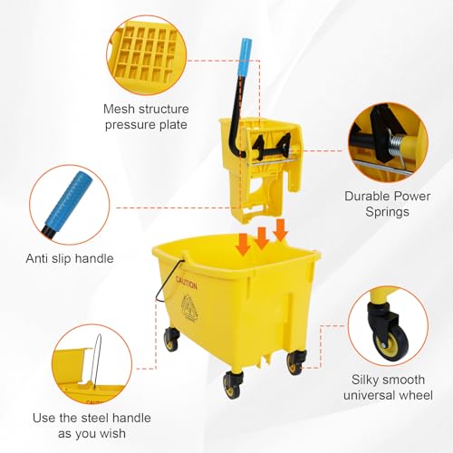 Image of FAHKNS Commercial Mop Bucket with Wringer, 35 Quart Industrial Mop Bucket with Commercial Mop, [No Need to Change Water Frequently], Mop and Bucket Set