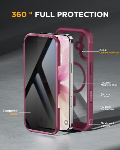 Image of Miracase for iPhone 17 Case with Privacy Screen Protector, Deep Magenta