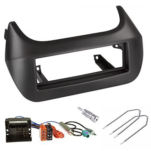 Sound-way Kit Montage Autoradio, Cadre Façade 1 DIN avec Supports de Montage, Cable Adaptateur Connecteur ISO, Adaptateur Antenne Compatible avec Citroen Nemo, Fiat Fiorino Qubo, Peugeot Bipper