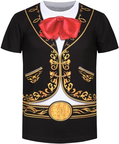 COSLAND Mariachi Costume for Boy Kids Halloween Shirt, Black, Medium
