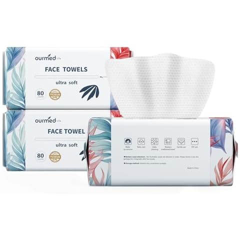 Ourmed Life Face Towels - Ultra Thick Disposable USDA Biobased Facial Clean Wash Cloth for Sensitive Skin, Lint- free Facial Tissue for Cleansing, Skincare and Makeup Remover, Dry Wipes, 240 count Cover