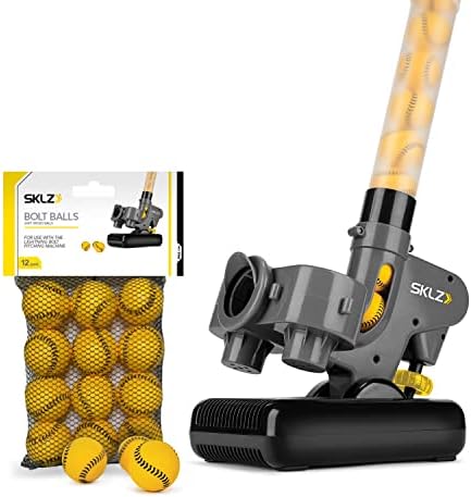 SKLZ Lightning Bolt Pro Pitching Machine + Bolt Balls 12 Pack, Baseball Batting Training Set