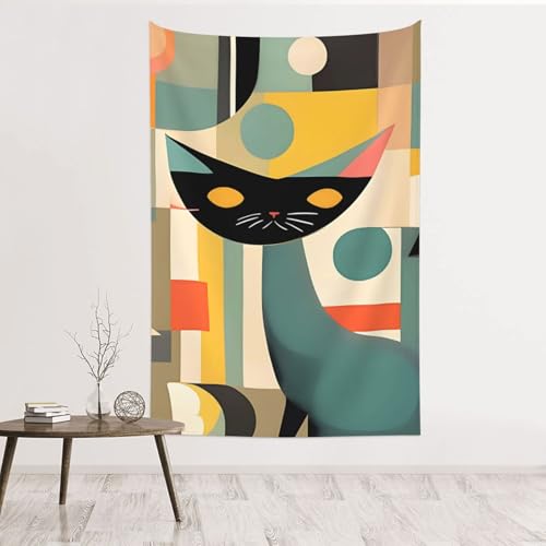 Tapisserie murale moderne velours de pêche chat 152 x 101 cm