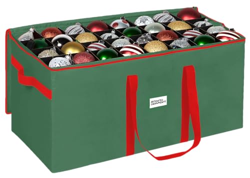 Christmas Ornament Storage Container,Box Stores Up to 128-3 inch ornaments, Adjustable Dividers, Large Organizer Bin to Protect and Store Holiday Décor - Green