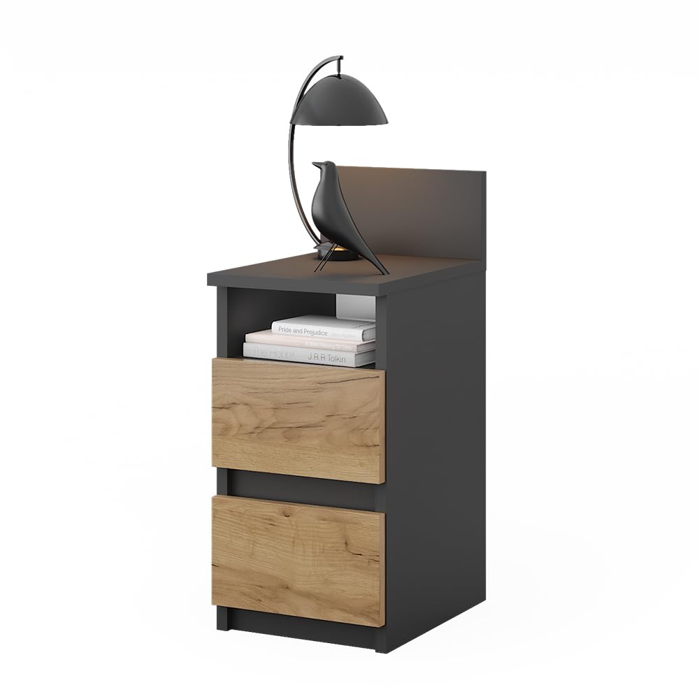 Vicco La cassettiera Monty, Antracite/Rovere dorato, 25 x 59.1 cm con 2 cassetti, adatto per il posizionamento flessibile accanto al letto o al divano
