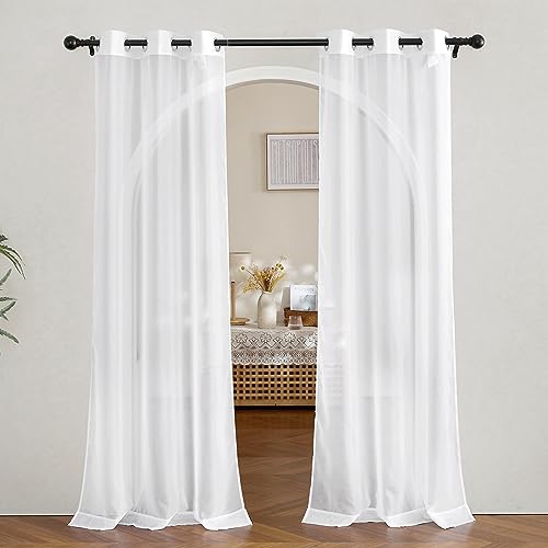 Image of NICETOWN White Sheer Curtains 80 inches Long for Doorway, Grommet Voile Sheer with Light Filtering Window Treatments Elegant Door Curtains for Nursery /Bedroom, W42 x L80, 2 Panels