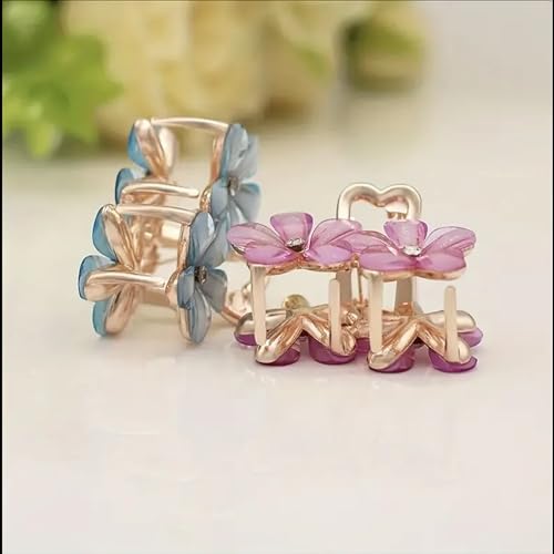 Image of PACTIV 5Pcs Elegant Crystal Flower Hair Claw - Medium Size, Alloy Flower Clip For Women & Girls, Cute & Stylish Side Hair Accessory, Multicolor