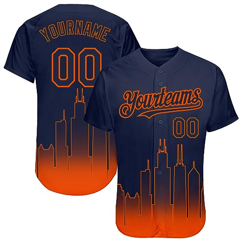 Custom Baseball City Jersey Personalized Stitched Custom Button Down Name Number Sports Shirts Uniform for Men Women Youth Orange-Navy