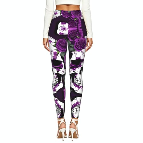 Leggings de compresión moldeadores que no se bajan con estampado de rosas moradas 3