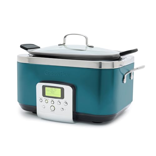 GreenPan Elite 8-in-1 Programmable 6QT Electric Slow Cooker, Dishwasher Safe Lid & Removable Crock, PFAS-Free Healthy Ceramic Nonstick Multi-Cooker, Sear, Sauté/Brown, Steam Basket, Roast, Deep Teal by GreenPan - Used condition - US$145.85