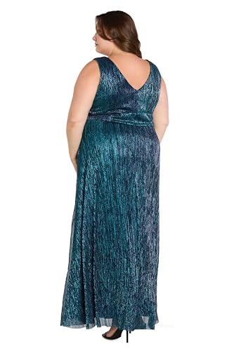 Image of R&M Richards Women's Pleated Maxi Dress W /Illusion V-Neck, Embellished Waistband & Front Slit - Party & Cocktail Gown