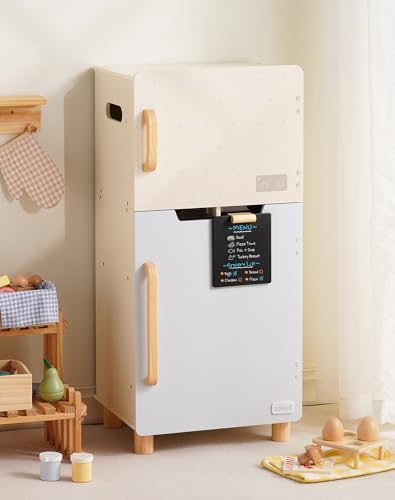 ROBUD Wooden Toy Refrigerator Play Kitchen Set Seasalt Blue Multi-Functionl Play Fridge with Toy Accessories(Toy Pizza Eggs Ice Cream) for Nursery Playroom Birthday Gift to Kids Age 3+ WCF68