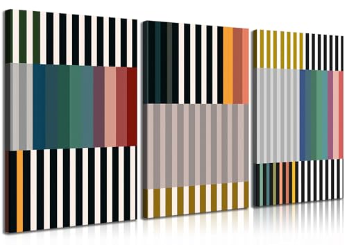 3pcs Abstract Stripes Canvas Wall Art Mid Century Modern Wall