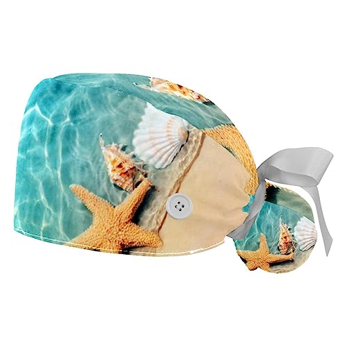Berret Bouffant Chapeau de Travail Réglable Étoile de Mer Motif Plage pour Homme et Femme