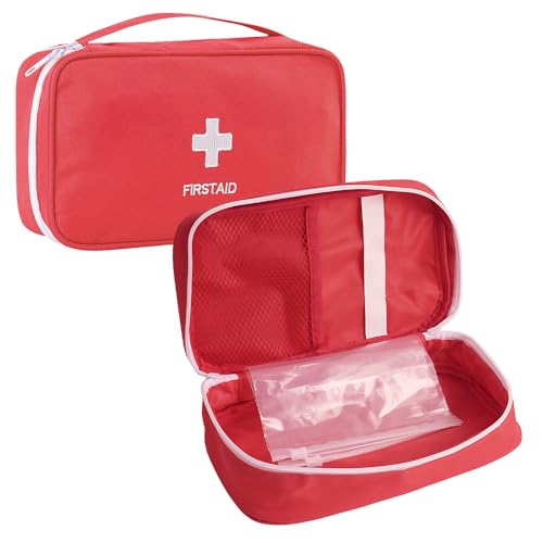 XINGSUI 2 Stück Leer Medikamententasche, Medizin Aufbewahrungstasche Tragbar, Erste-Hilfe-Tasche, für Zuhause, Büro, Fahrzeug, Camping, Arbeitsplatz und Outdoor (Rot, Leer)