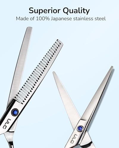Image of ULG Left Handed Hair Cutting Scissors Thinning Shears Kit Professional Barber Hairdressing Texturizing Salon Razor Edge Scissor Stainless Steel 6.5 inch