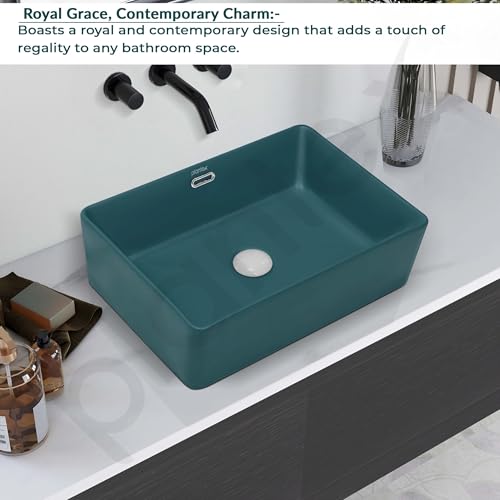 Image of Plantex Ceramic Washbasin for Bathroom /Rectangle Tabletop Wash Basin /Countertop Vessel Sink for Home /Office (Matt Green - 20 x 14 x 6 Inch)