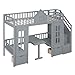 Twin Over Twin Bunk Beds with Stairs, Twin Loft Bed with Desk and Seat Can be Turned Into Bunk Bed, Wooden Convertible Bunk Bed with 2 Storage Drawers for Kids Teens, No Box Spring Needed (Gray)
