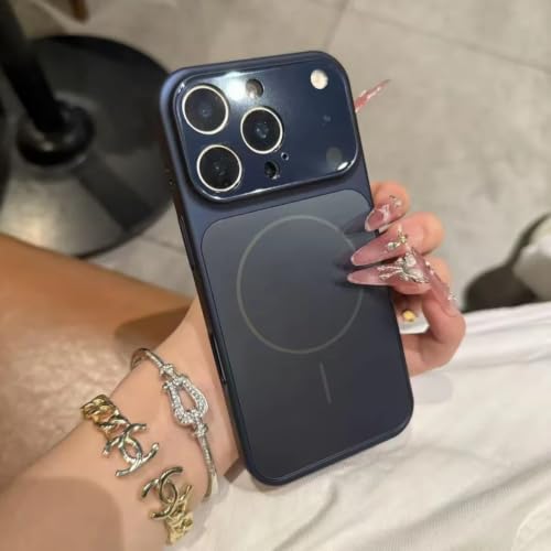 Coque en verre mat pour iPhone 13 bleu marine avec charge magnétique