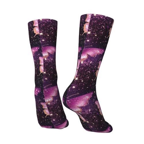 Butterfly Glitter Crew Socks Unisex Mid Calf Hiking Running Athletic Socks Colorful Print Socks3