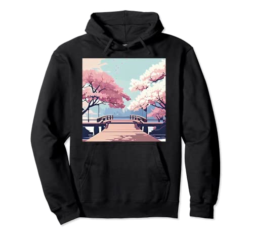 Banc de rivière en fleurs japonaises Sweat à Capuche