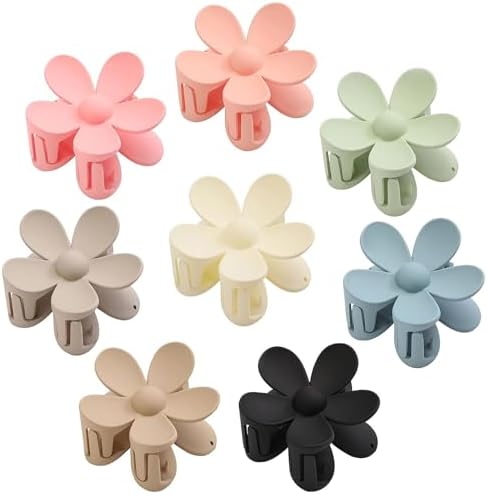 8PCS Flower Claw Clips, Hair Claw Clips for Thick Hair, Matte Non Slip Hair Clips Strong Hold for Women Girls, Large Cute Hair Clip for Thin Hair, Big Hair Jaw Clips Hair Accessories, Aesthetic Color