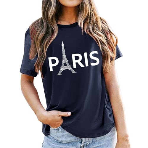 T-shirt pour femme Tour Eiffel Paris T-shirt décontracté à manches courtes avec col rond Impression tendance T-shirts élégants Streetwear personnalisés,...