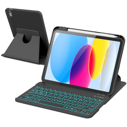 Image of RAYMCRAFT for iPad 11th(A16, 2025) /10th Generation Case with Keyboard, 360 Rotatable Case & Detachable Backlit Keyboard, Precision Cutouts and Pen Holder for iPad A16 11'' /10th 10.9'', Black