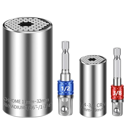 Athlife Universal Socket Set (7-19mm 11-32mm) Super Socket For Unscrew Any Bolt Tools with 3/8 1/2 Power Drill Adapters Super Sockets Multi-function Tool Gift for Dad Husband and Men 4PCS