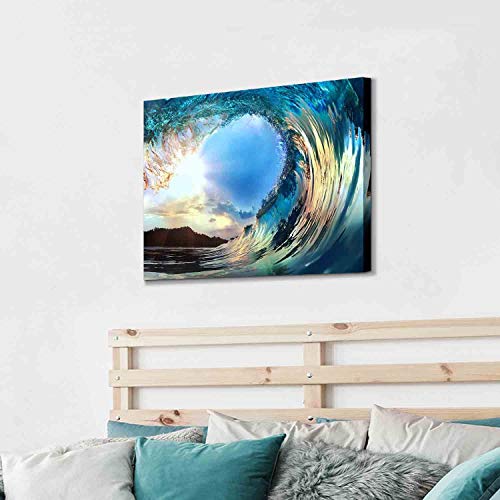Artistic Path Rolling Ocean Waves Wall Art: Tropical Seascape Sunset Artwork Painting Wall Art For Living Rooms (36" W X 24" H,Multi-Sized) #TOP2